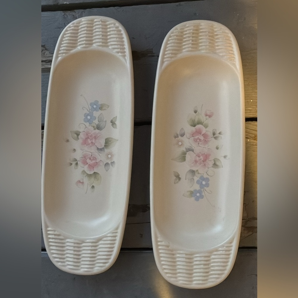 Pfaltzgraff Tea Rose Oblong Basketweave 11" Serving Tray, 2 Count